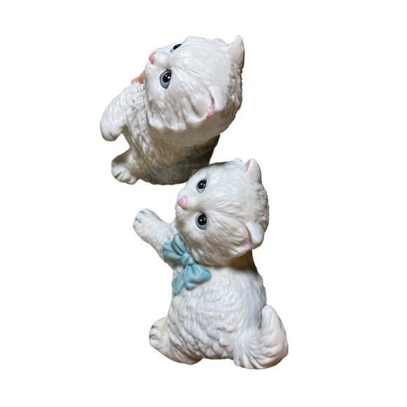 HOMCO White Persian Kittens Cats Figurines Pink Blue Bows Taiwan 1428 set of 2 - Picture 9 of 13